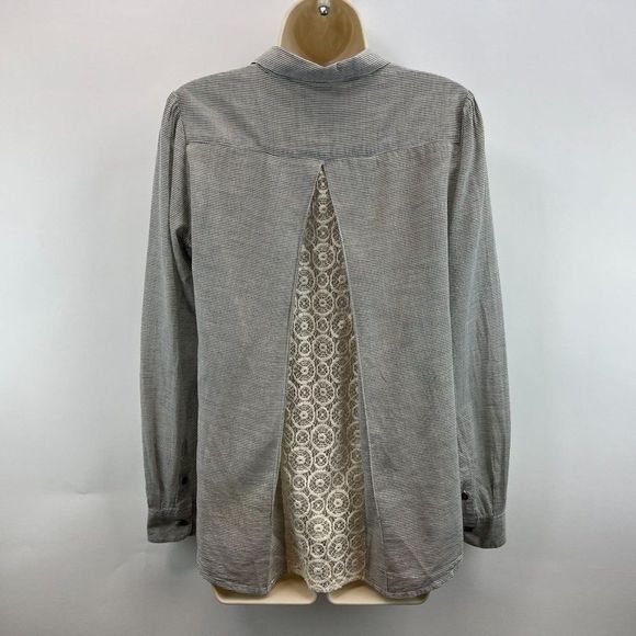 Birds of Paradis Trovata Womens Sz S Cotton Striped Lace Blouse - Picture 5 of 8